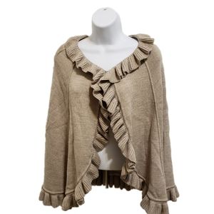 Merino Wool Ruffled Cape Shawl Sweater